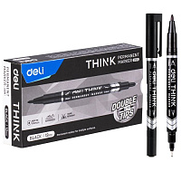 Маркер перманентный двухсторонний DELI "Think" черный, 0,5-1,0мм арт.U211/BK