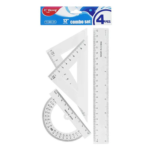 Линейки  набор (лин.20см.,треуг.2шт.,трансп.), флюор. YL88135