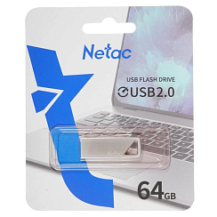 USB-накопитель, Netac, NT03U326N-064G-20PN, 64GB, USB2.0 серебристый