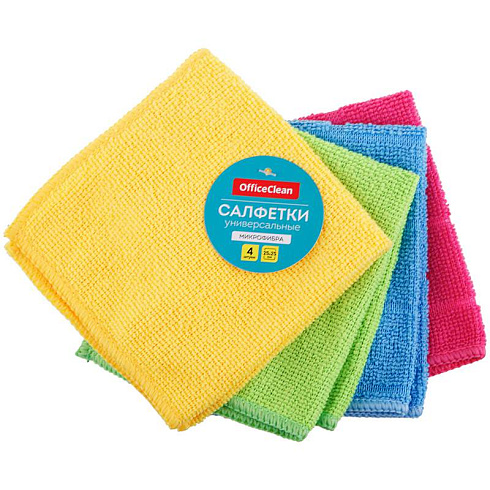 Салфетка из микрофибры OfficeClean "Универсальные", набор 4шт., микрофибра, 25*25см 304812