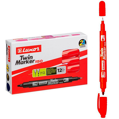Маркер перманентный двухсторонний Luxor "Twin Marker 150" красный, пулевидный, 0,7/1мм арт.3013