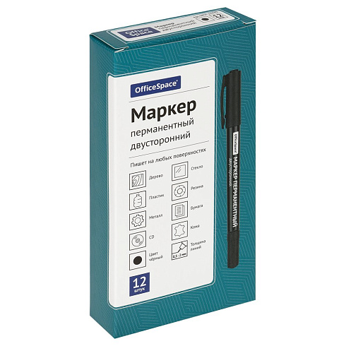 Маркер перманентный двухсторонний OfficeSpace черный, пулевидный, 0,5/2.0мм DPM_55945