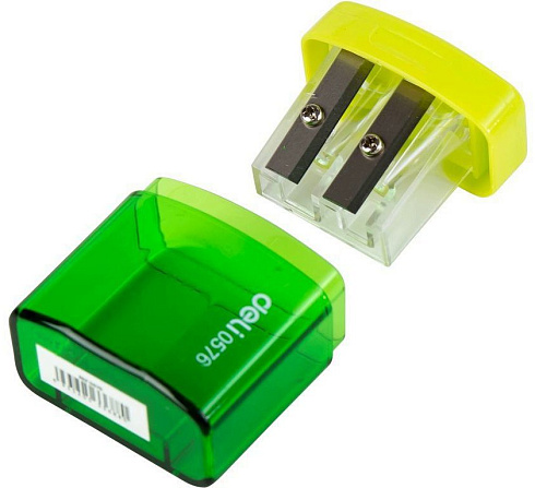 Точилка пластиковая Deli,2 отверстия с контейнером арт.0576