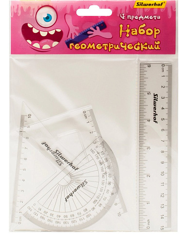 Линейки  набор Геометрический набор малый Silwerhof Монстрики 1830432 лин. 15см,/угольник 30х11см/уг