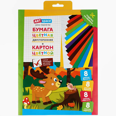 Картон цв. А4 8л. и цв.бумага А4 8л. ArtSpace "Олененок", в папке Нкб8-8_28666