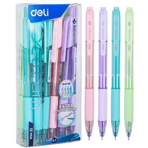 Ручка шариковая Deli "Smoot" атоматич. 0,7мм, синяя арт.Q199-BL