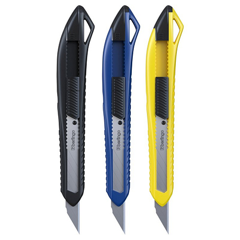 Нож канцелярский 9мм Berlingo "Razzor 100", push-lock, ассорти, европодвес BM4125