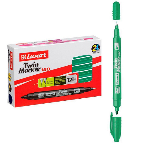 Маркер перманентный двухсторонний Luxor "Twin Marker 150" зеленый, пулевидный, 0,7/1мм арт.3014