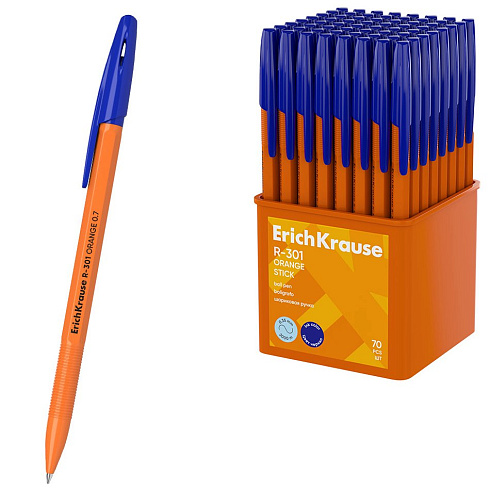 Ручка шар. "Erich Krause" R-301 stick orange 0.7мм 63068 синяя