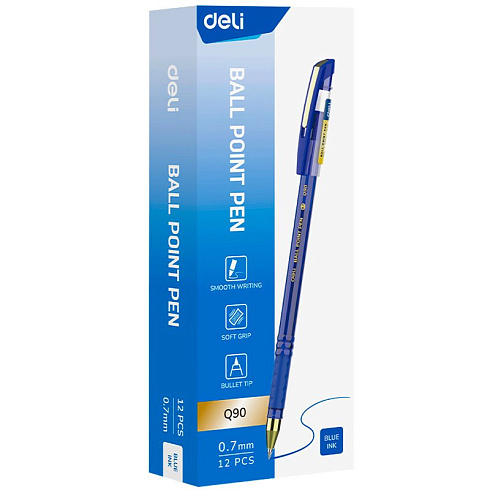 Ручка шариковая Deli "Q90" 0,7мм, (тонирован.корпус) синяя арт.Q90