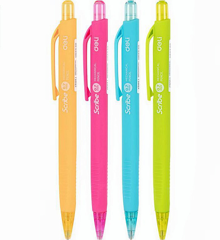Автокарандаш Deli "Scribe" 0,7 мм, трехгран.корпус с ластиком, ассорти, арт.U603-00
