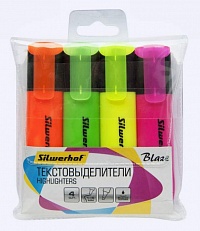 Текстовыделители  набор  4 цв. Silwerhof Blaze, скошенный пиш. наконечник 1-5мм арт.108036-00