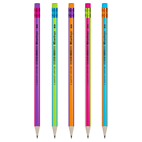 Карандаш черног. Berlingo "Fuze" HB, трехгранный, заточен., с ластиком, ассорти BP00865