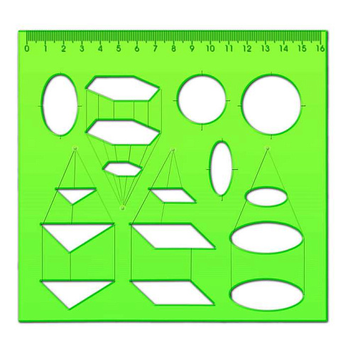 Линейка Трафарет стереометрия, зеленый ТТ71