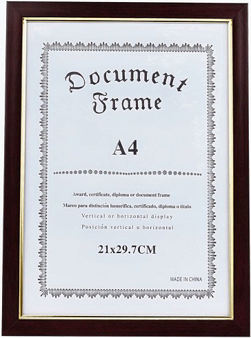 Фоторамка-А4 PS01 темное дерево с золотым ободком 037-11