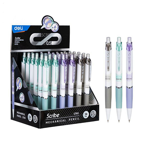 Автокарандаш Deli "Scribe" 0,5 мм, с ластиком, ассорти арт.044-U745
