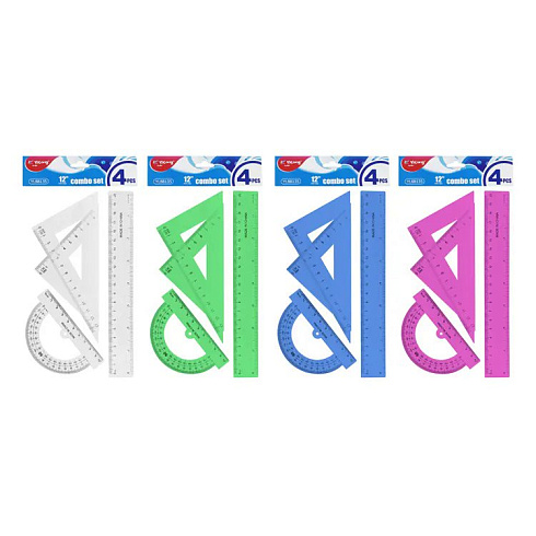Линейки  набор (лин.20см.,треуг.2шт.,трансп.), флюор. YL88135