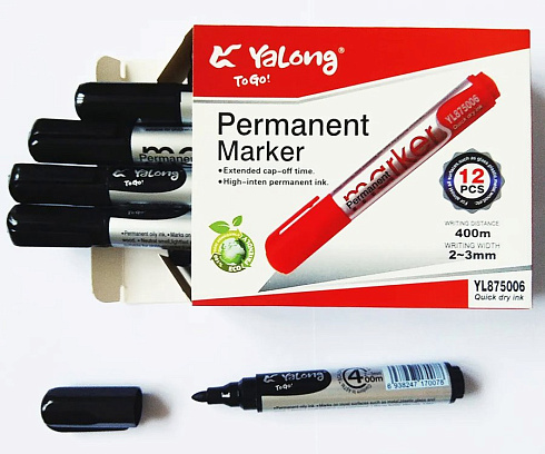 Маркер перманен.  Yalong черный YL875006