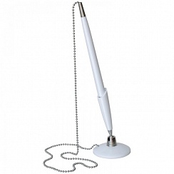 Ручка шар. настольная OfficeSpace синяя, 0,7мм, белый корпус, метал. цепочка TB_26391