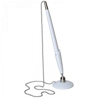 Ручка шар. настольная OfficeSpace синяя, 0,7мм, белый корпус, метал. цепочка TB_26391