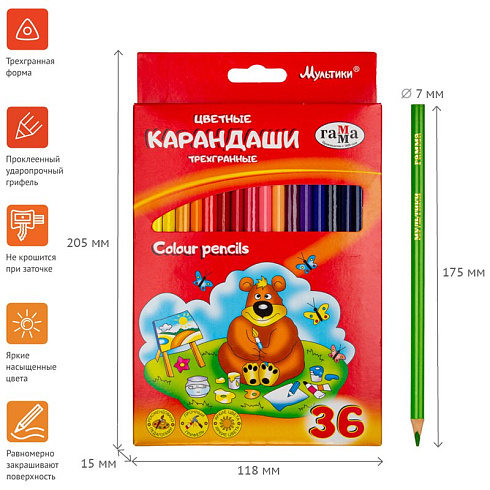 Карандаши 36 цв. "Мультики" ГАММА трехгранные 050918_10