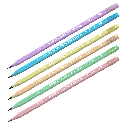 Карандаш черног. Berlingo "Flexy Pastel" HB, с ластиком, трехгран., пластиковый, ассорти BP01014