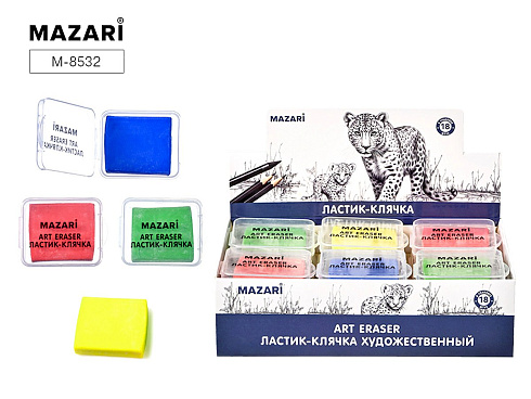 Ластик-клячка художественный, 4*4*1см, футляр ассорти М-8532