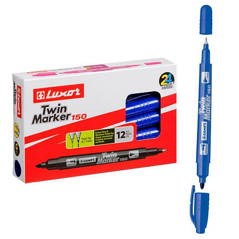 Маркер перманентный двухсторонний Luxor "Twin Marker 150" синий, пулевидный, 0,7/1мм арт.3012