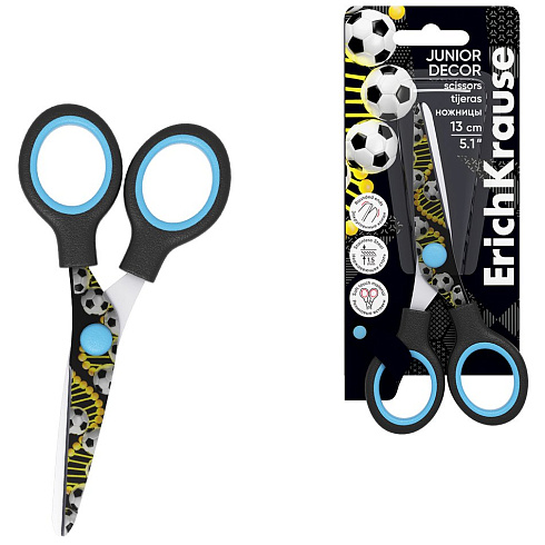 Ножницы детские ErichKrause Junior Decor Sport DNA, 13см, с принтом на лезв. 60490