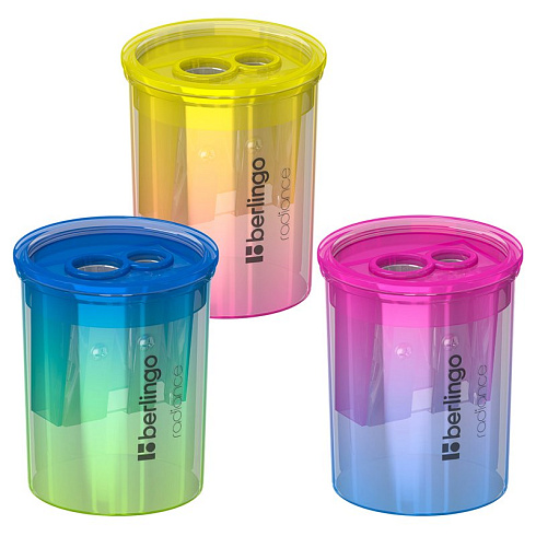 Точилка пластиковая Berlingo "Radiance" 2 отверстия, контейнер, ассорти BBp_15027