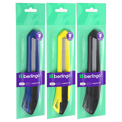 Нож канцелярский 18мм Berlingo "Razzor 100", push-lock, ассорти, европодвес BM4126