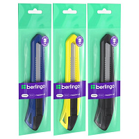 Нож канцелярский 18мм Berlingo "Razzor 100", push-lock, ассорти, европодвес BM4126