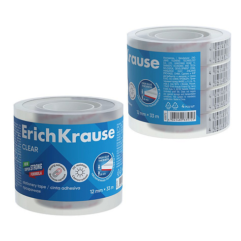 Клейкая лента 12мм*33м ErichKrause Clear набор из 4 клейких лент 63572 