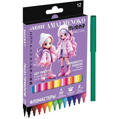 Фломастеры 12цв "deVENTE. Amai Menoko" вент. колп. картон 5081625