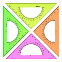 Треугольник с транспортиром 16см 45-флю прозр. 4цв. ТК61