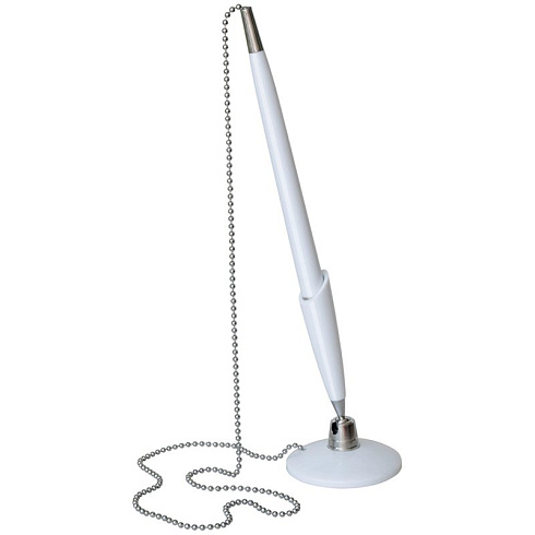 Ручка шар. настольная OfficeSpace синяя, 0,7мм, белый корпус, метал. цепочка TB_26391